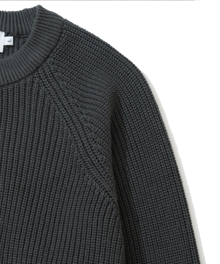KNITTED [ニティドXファッションプラネット] コットンワッフルラウンドニット チャコール 画像 4