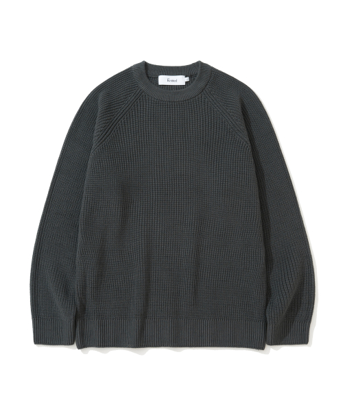 KNITTED [ニティドXファッションプラネット] コットンワッフルラウンドニット チャコール 画像 2