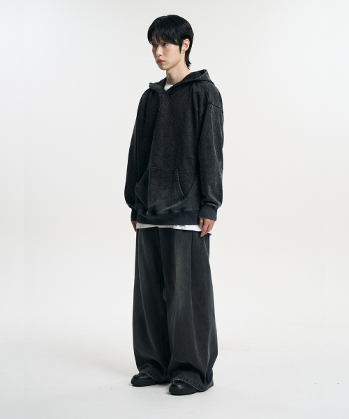 Винтажные широкие джинсы с защипами, Washed Black