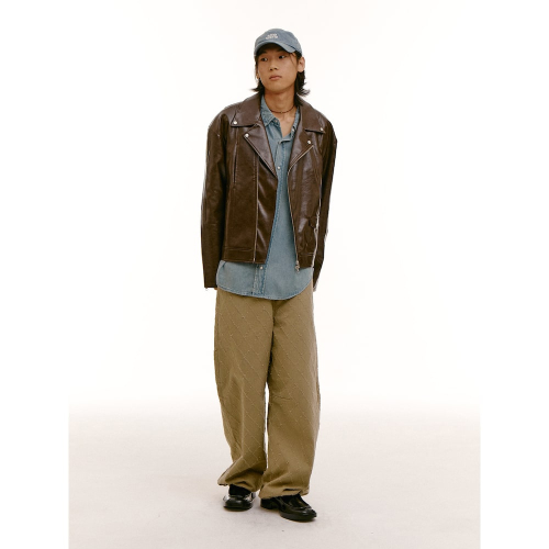 (UNISEX) Байкерская куртка из экокожи Brown