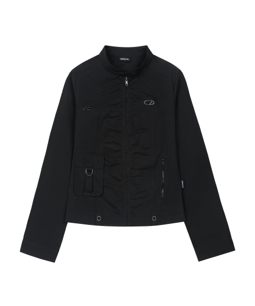 Signature Shirring хлопок Biker куртка - чёрный