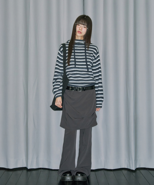 Вязаное худи с водолазкой Stripe Balloon Fit — Navy
