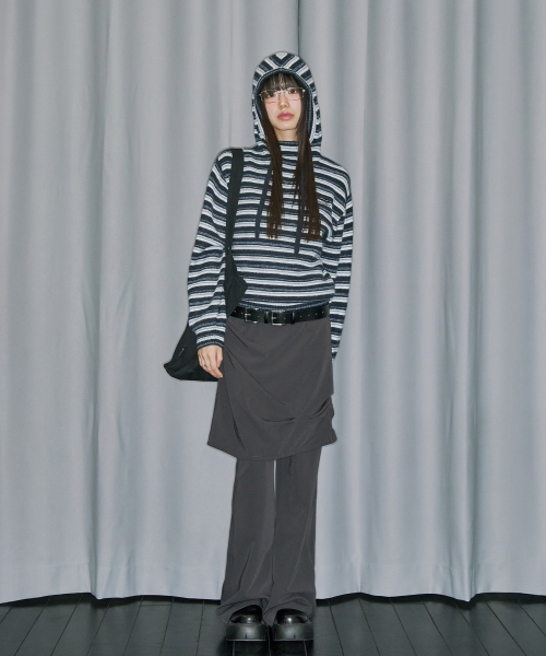 Вязаное худи с водолазкой Stripe Balloon Fit — Navy