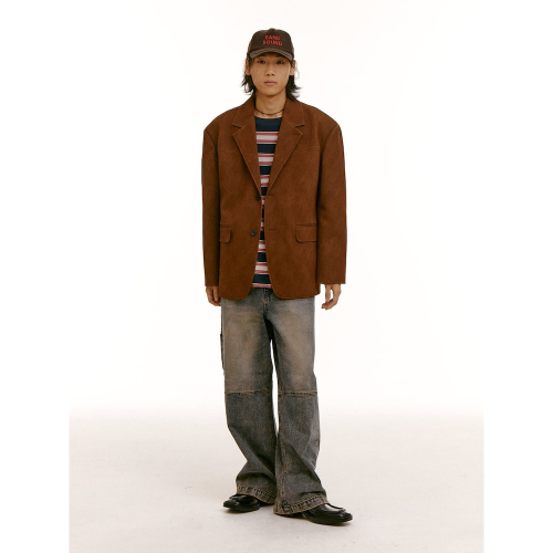 (UNISEX) Оверсайз куртка из искусственной замши (Brown)
