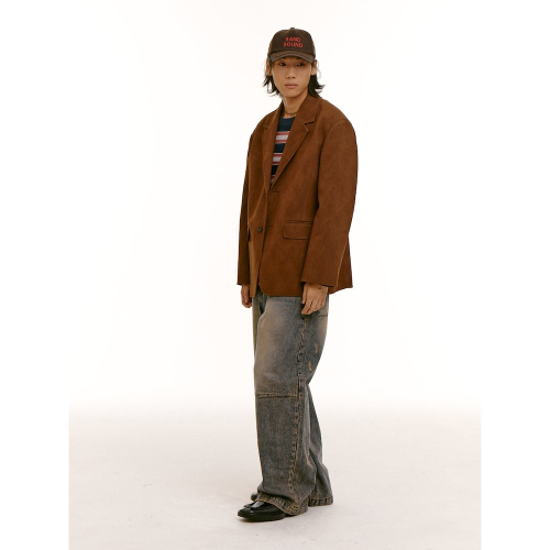 (UNISEX) Оверсайз куртка из искусственной замши (Brown)