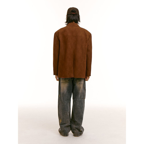 (UNISEX) Оверсайз куртка из искусственной замши (Brown)