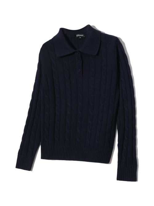 Женский трикотажный кардиган с воротником-кабелем [NAVY]