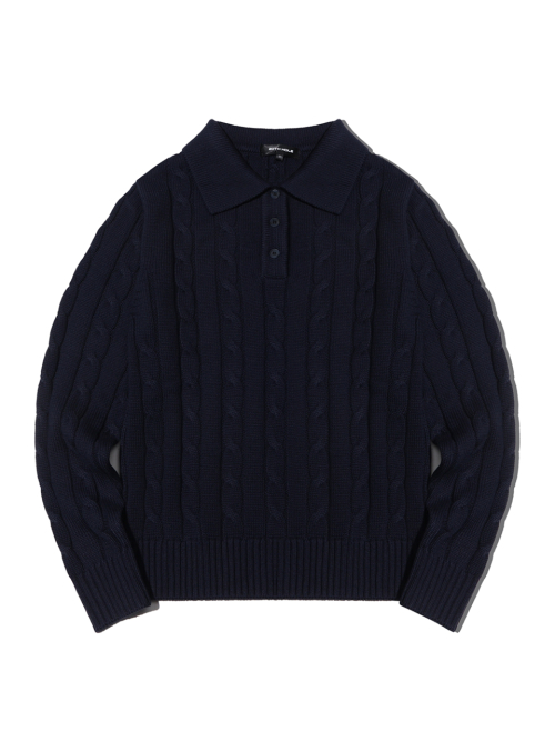 Женский трикотажный кардиган с воротником-кабелем [NAVY]