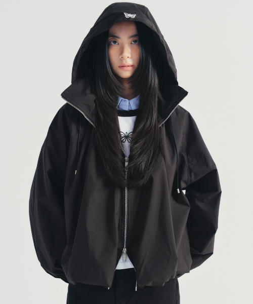 BALLOON SHIRRING капюшон JACKET_BLACK