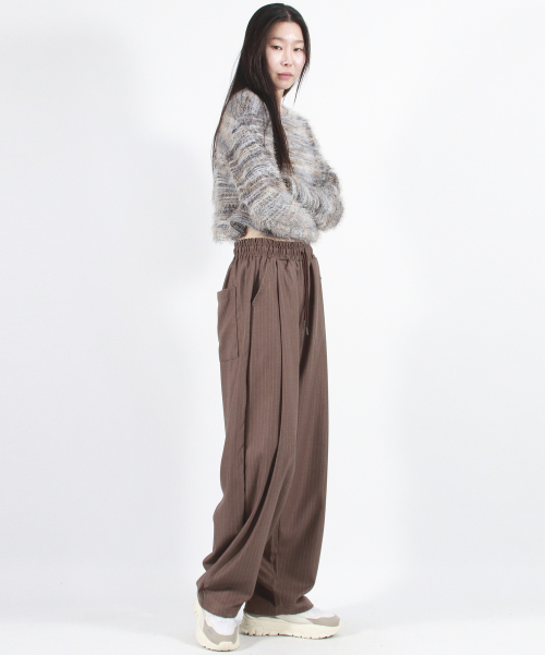 STRIPE CHICANO широкий ONE-TUCK штаны -коричневый