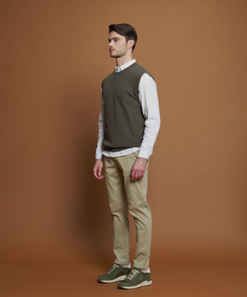 Вязаный жилет-вафля из хлопка цвета Khaki