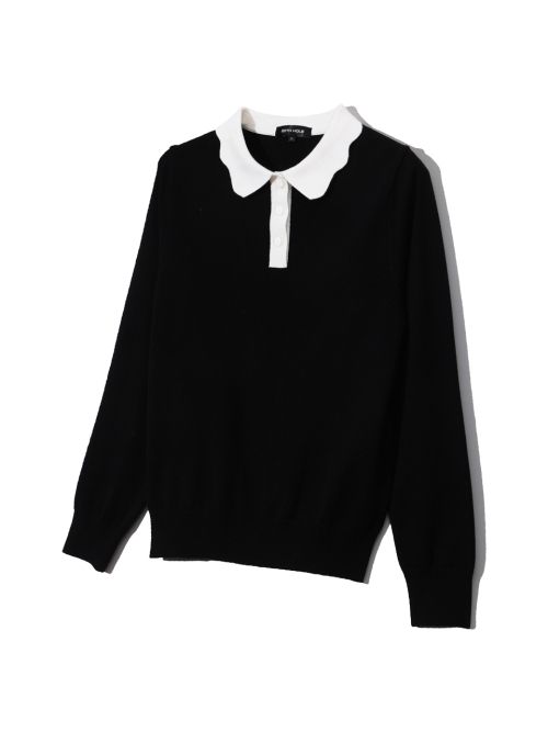 Женский трикотажный лонгслив с фигурным воротником [BLACK]