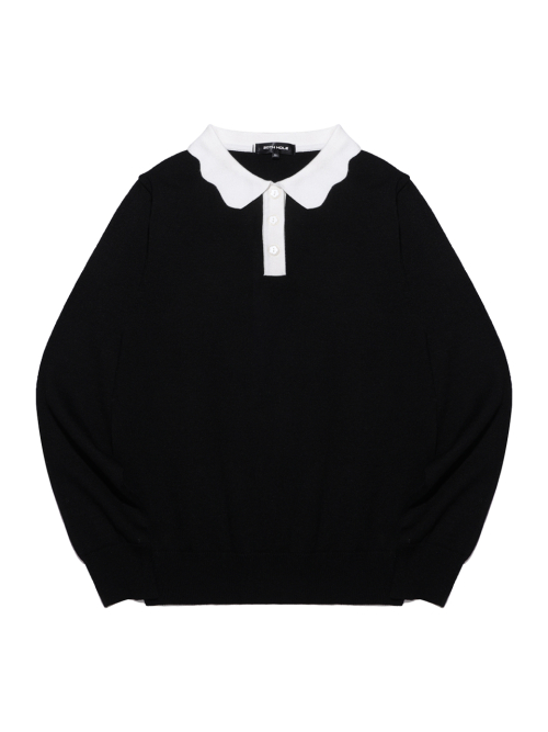 Женский трикотажный лонгслив с фигурным воротником [BLACK]