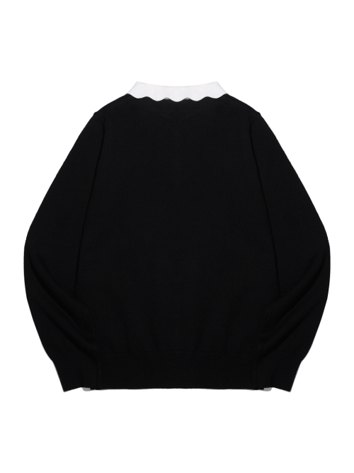 Женский трикотажный лонгслив с фигурным воротником [BLACK]