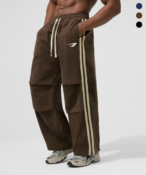 Вельветовые широкие брюки на завязках с лампасами, 3 colors
