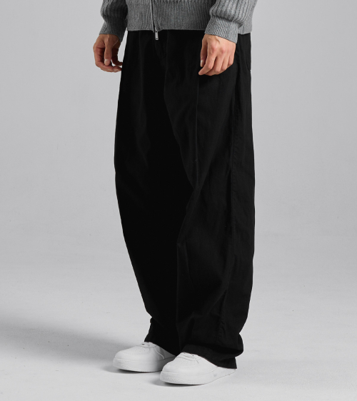 Хлопковые брюки на резинке с защипами (Black)