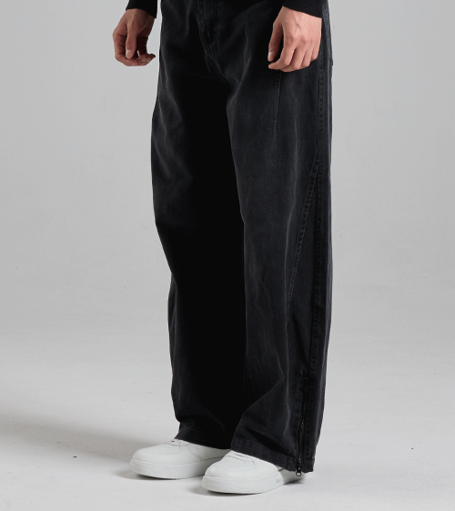 Широкие джинсы со складками и швами (Black)