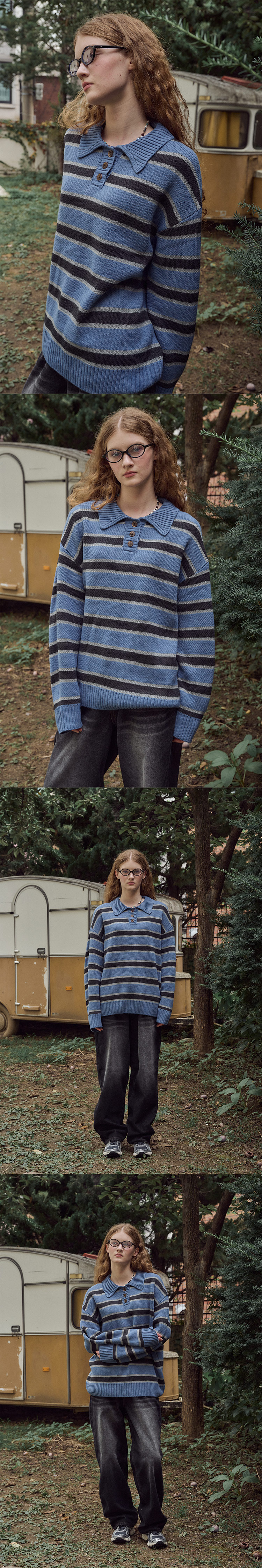 STRIPE RUGBY KNIT - 2 COLORS BLUE