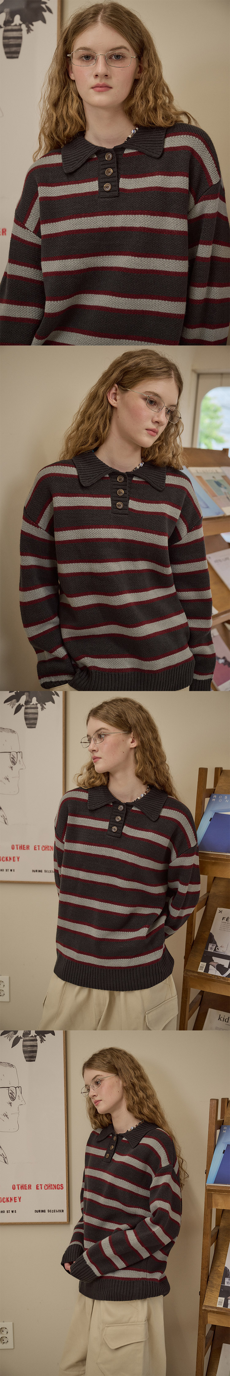 STRIPE RUGBY KNIT - 2 COLORS CHARCOAL