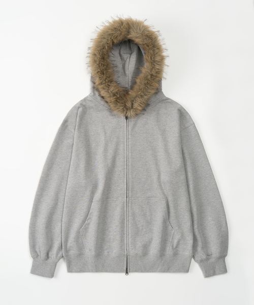 меховой спортивный худи на молнии (MELANGE GREY)