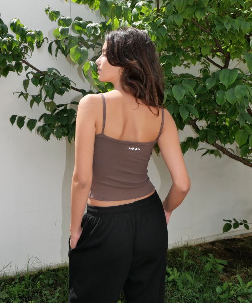 Skinny Strap Ribbed Tank коричневый
