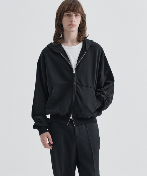 Riv Semi-Over Fit Hood Zip-up_Black