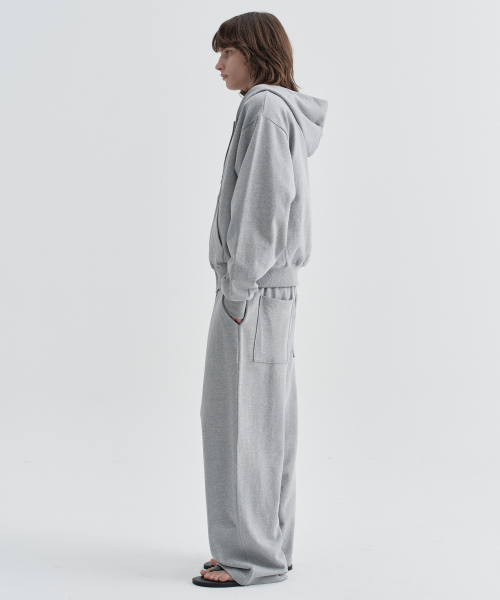 Riv Semi-Over Fit Hood Zip-up_Melange Grey