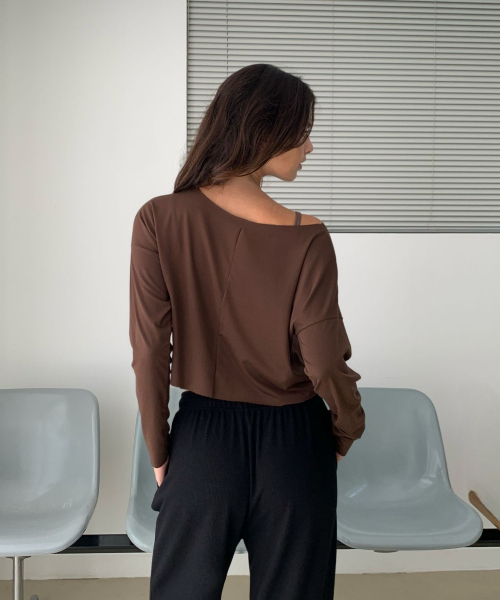 Boat Neck Long Sleeve Top коричневый