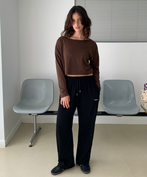 Boat Neck Long Sleeve Top коричневый