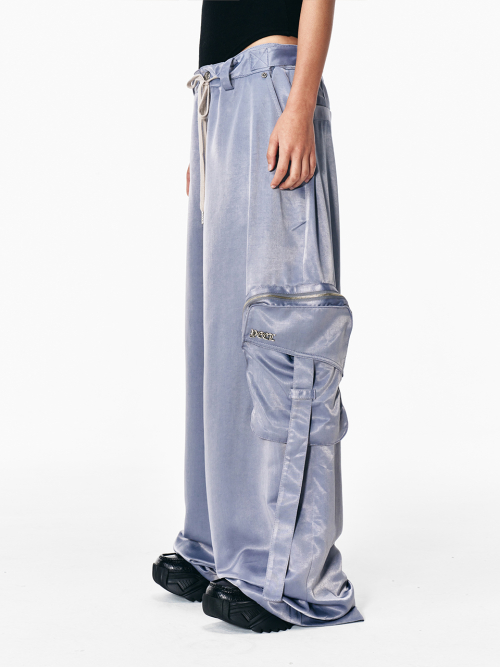 GLOSSY POCKET WIDE SLACKS GREY