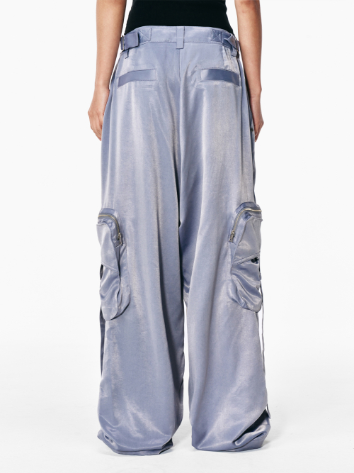 GLOSSY POCKET WIDE SLACKS GREY