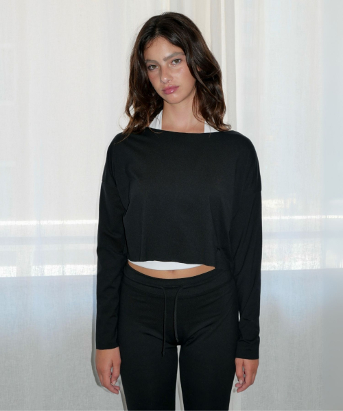 Boat Neck Long Sleeve Top черный