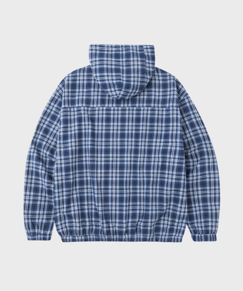 Owl Check Hooded Windbreaker Jacket Dark blue