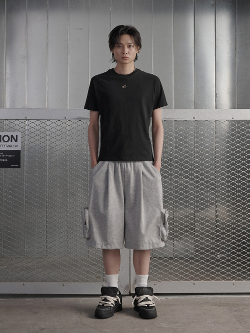 Solid Pocket Cargo Bermuda Pants - Grey