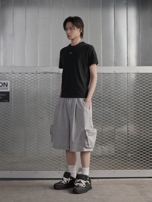 Solid Pocket Cargo Bermuda Pants - Grey
