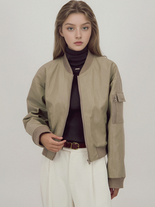 Glossy Bomber Jacket _Beige