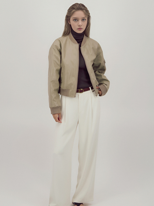 Glossy Bomber Jacket _Beige