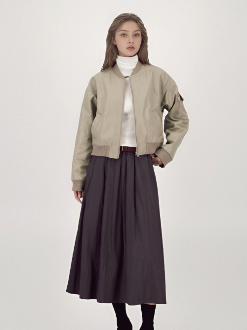 Glossy Bomber Jacket _Beige