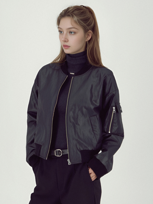Glossy Bomber Jacket _Black
