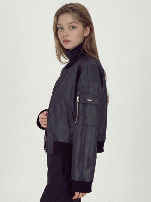 Glossy Bomber Jacket _Black