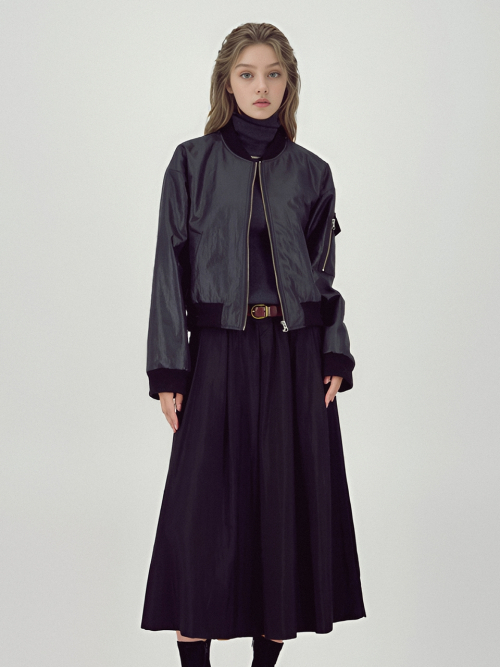 Glossy Bomber Jacket _Black