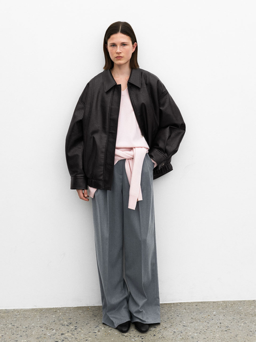 OVERFIT LEATHER SNAP BUTTON BLOUSON(JP-588)