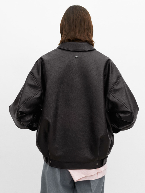 OVERFIT LEATHER SNAP BUTTON BLOUSON(JP-588)