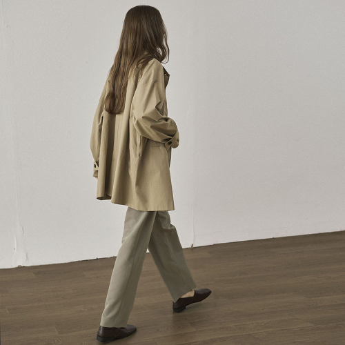 OVERSIZE BELTED HALF COAT - BEIGE
