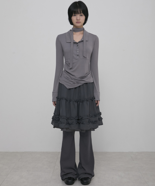 3-Layered Ruffle Skirt Pants (FL-260_Charcoal)
