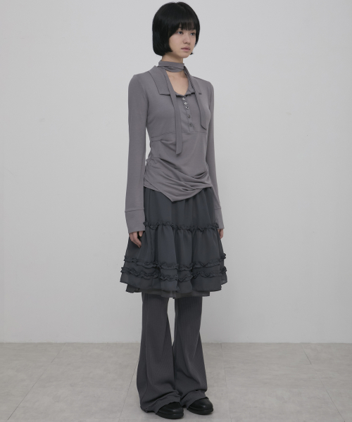 3-Layered Ruffle Skirt Pants (FL-260_Charcoal)