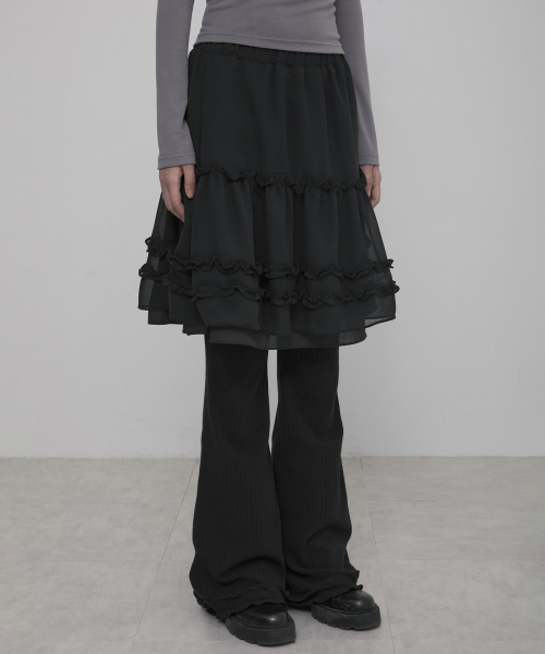 3-Layered Ruffle Skirt Pants (FL-260_Black)