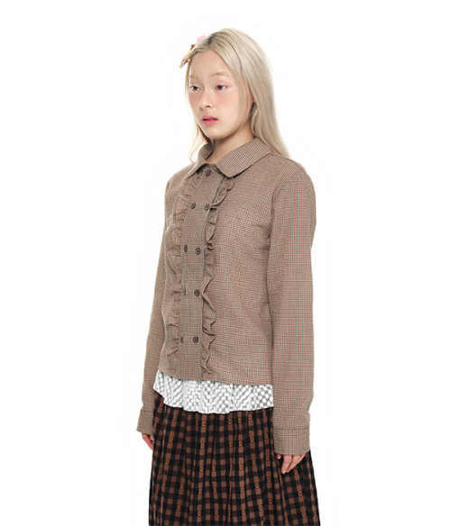 Double Button Frill Check Shirt_brown