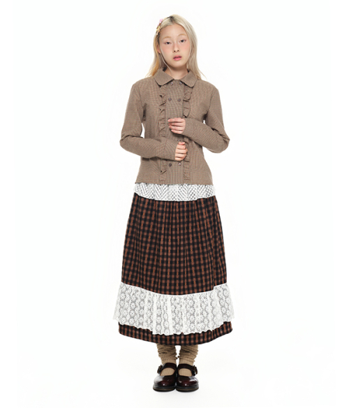 Double Button Frill Check Shirt_brown