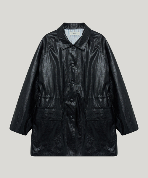 trench leather half jacket_black